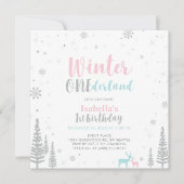 Silver Winter Onederland 1. Geburtstag Invita Einladung (Vorderseite)