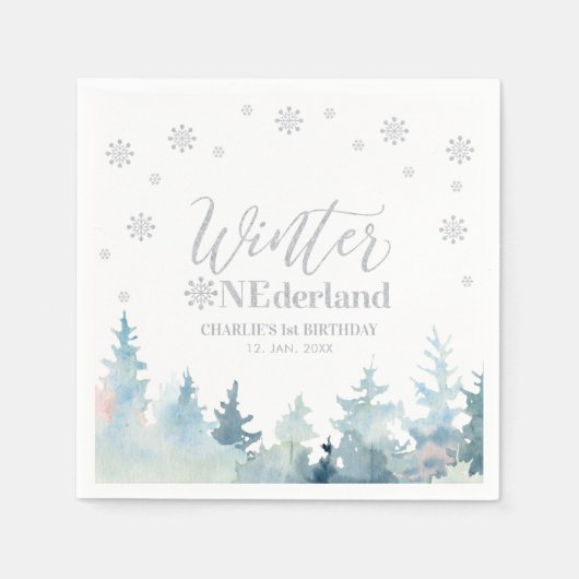 Silver Winter Onederland 1. Geburtstag Party Serviette (Vorderseite)