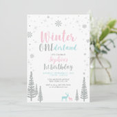 Silver Winter onederland 1. Geburtstagsparty Einladung (Stehend Vorderseite)