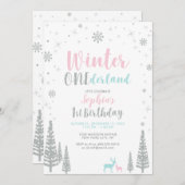 Silver Winter onederland 1. Geburtstagsparty Einladung (Vorne/Hinten)