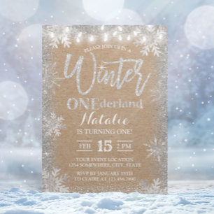 Silver Winter ONEderland 1. Rustic Kraft Geburtsta Einladung