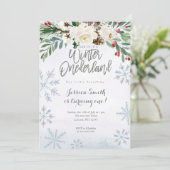 Silver Winter Onederland Einladung zum 1. Geburtst (Stehend Vorderseite)