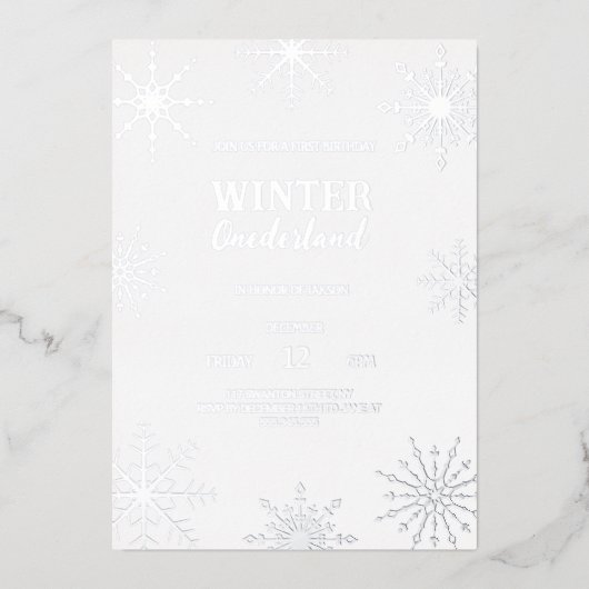 Silver Winter onederland Foil Einladung (Vorderseite)