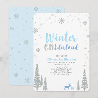 Silver Winter onederland Junge 1. Geburtstag Party Einladung