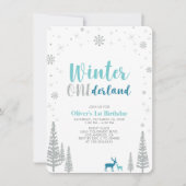 Silver Winter onederland Junge 1. Geburtstag Party Einladung (Vorderseite)