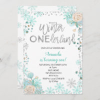 Silver Winter ONEderland Snow Birthday Invite Girl