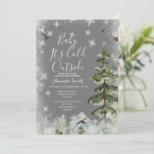 Silver Winter Schneeflocken Außendusche Einladung (Stehend Vorderseite)