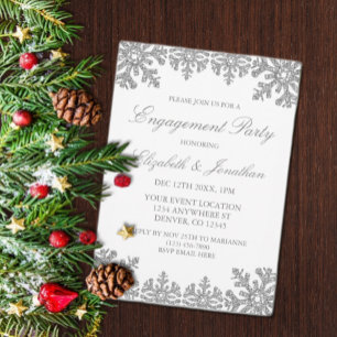 Silver Winter Snowflake Engagement Party Einladung