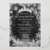 Silver Winter Snowflake Garden Quinceanera Folieneinladung (Vorderseite)