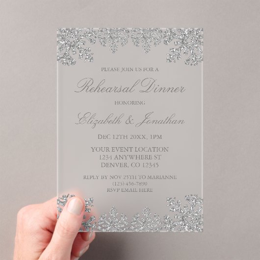 Silver Winter Snowflake Probe Dinner Acryleinladungen (Insitu (Handheld))