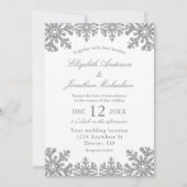 Silver Winter Snowflake Wedding Einladung (Vorderseite)