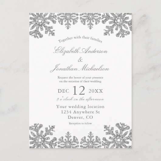 Silver Winter Snowflake Wedding Postkarte (Vorderseite)