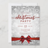 Silver Winter Snowflakes Company Red Ribbon Einladung (Vorderseite)