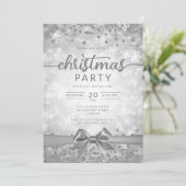 Silver Winter Snowflakes Company Ribbon Einladung (Stehend Vorderseite)