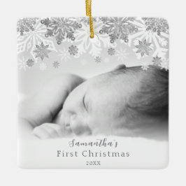 Silver Winter Snowflakes Personalisiert Baby Keramikornament