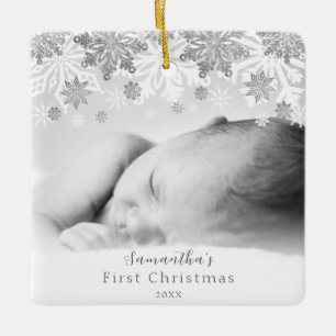 Silver Winter Snowflakes Personalisiert Baby Keramikornament