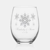 Silver Winter Snowflakes Personalisiert Weinglas Ohne Stiel (Rückseite)