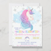 Silver Winter Unicorn Rainbow Birthday Einladung (Vorderseite)
