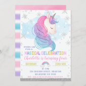 Silver Winter Unicorn Rainbow Birthday Einladung (Vorne/Hinten)