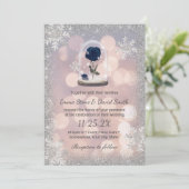 Silver Winter Wedding Blue Rose Blume Dome Einladung (Stehend Vorderseite)
