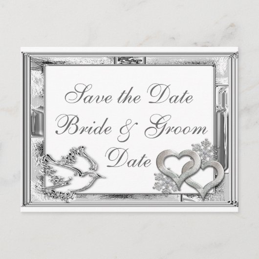 Silver Winter Wedding Save the Date Postkarten (Vorderseite)