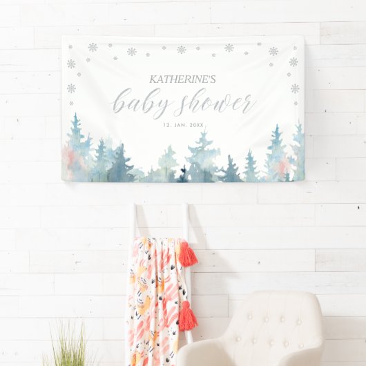 Silver Winter Wonderland Baby Showbanner Banner (Insitu)