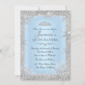Silver Winter Wonderland Blue Quinceanera Einladun Einladung (Vorderseite)