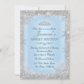Silver Winter Wonderland Blue Sweet 16 Einladung (Vorderseite)