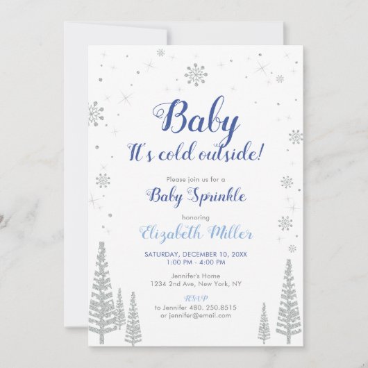 Silver Winter Wonderland - Boy Baby Sprinkle Card Einladung (Vorderseite)