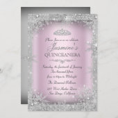 Silver Winter Wonderland Pink Quinceanera Party Einladung (Vorne/Hinten)