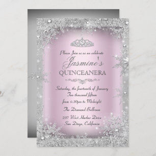 Silver Winter Wonderland Pink Quinceanera Party Einladung