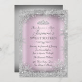 Silver Winter Wonderland Pink Sweet 16 Einladung (Vorne/Hinten)