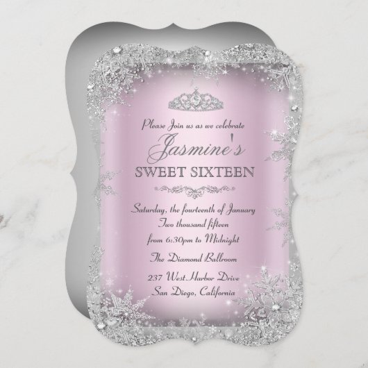 Silver Winter Wonderland Pink Sweet 16 Einladung 2 (Vorne/Hinten)