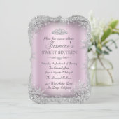 Silver Winter Wonderland Pink Sweet 16 Einladung 2 (Stehend Vorderseite)