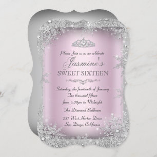 Silver Winter Wonderland Pink Sweet 16 Einladung 2