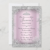 Silver Winter Wonderland Pink Taufe Christening Einladung (Vorderseite)
