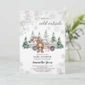 Silver Winter Woodland Babydusche Einladung (Stehend Vorderseite)