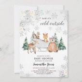 Silver Winter Woodland Babydusche Einladung (Vorderseite)