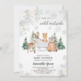 Silver Winter Woodland Babydusche Einladung