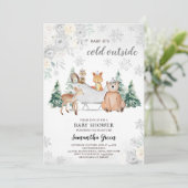 Silver Winter Woodland Babydusche Einladung (Stehend Vorderseite)