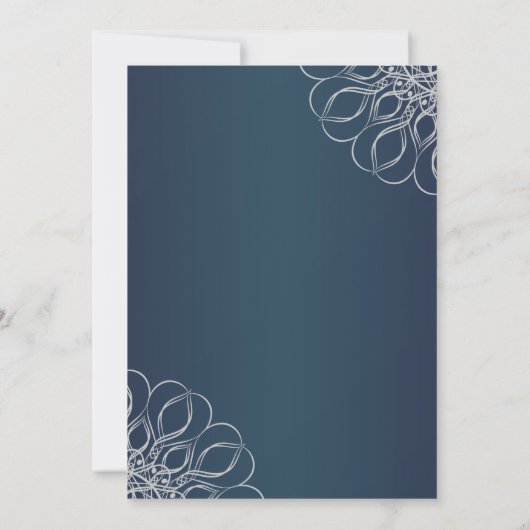 Silver Wirbel auf Mitternachtsblauer Pensionskasse Einladung (Rückseite)