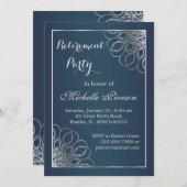 Silver Wirbel auf Mitternachtsblauer Pensionskasse Einladung (Vorne/Hinten)