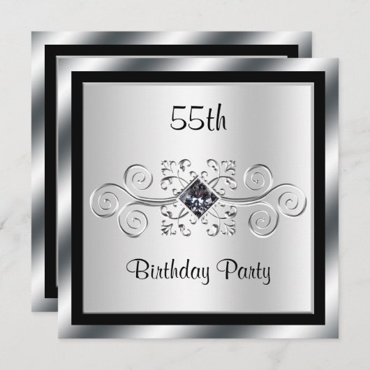 Silver Wirbel & Diamond 55. Geburtstagsparty Einladung (Vorne/Hinten)