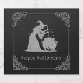 Silver Witch & Cauldron Halloween Alkoholflaschenetikett (Einzelnes Label)