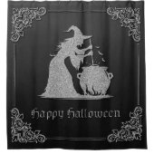 Silver Witch & Cauldron Halloween Duschvorhang (Vorderseite)
