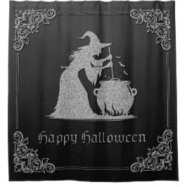 Silver Witch & Cauldron Halloween Duschvorhang