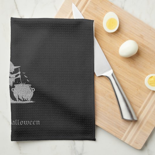 Silver Witch & Cauldron Halloween Geschirrtuch (Viertel Falte)