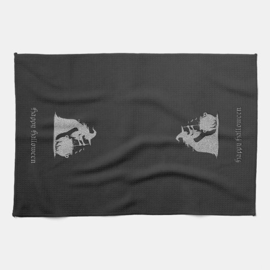 Silver Witch & Cauldron Halloween Geschirrtuch (Horizontal)