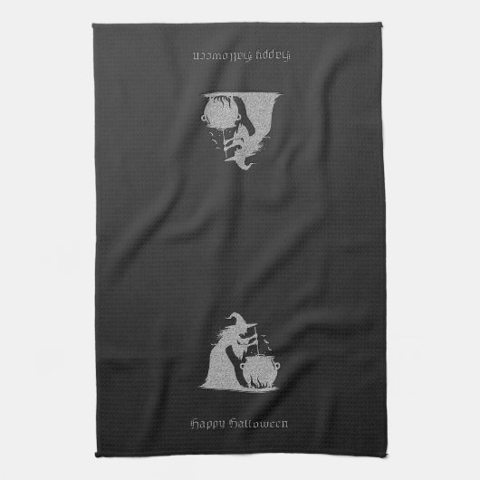 Silver Witch & Cauldron Halloween Geschirrtuch (Vertikal)