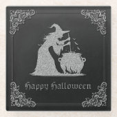 Silver Witch & Cauldron Halloween Glasuntersetzer (Vorderseite)